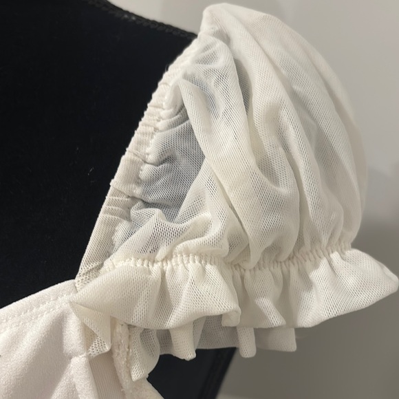 Privy White Mini Sheath Dress with Ruched Neckline and Puff Sleeves - Picture 4 of 4